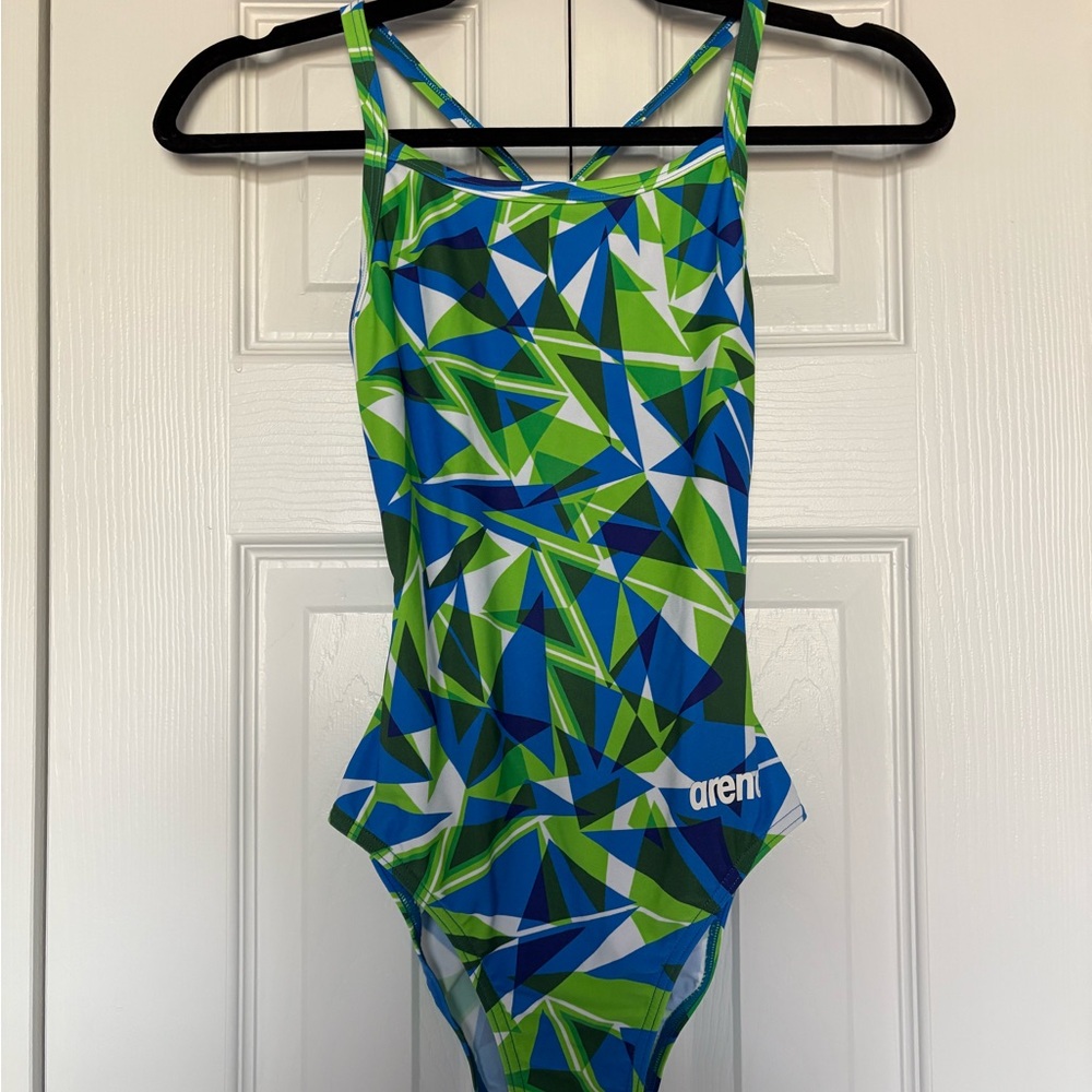 Arena Swim One Piece Green and Blue Geometric